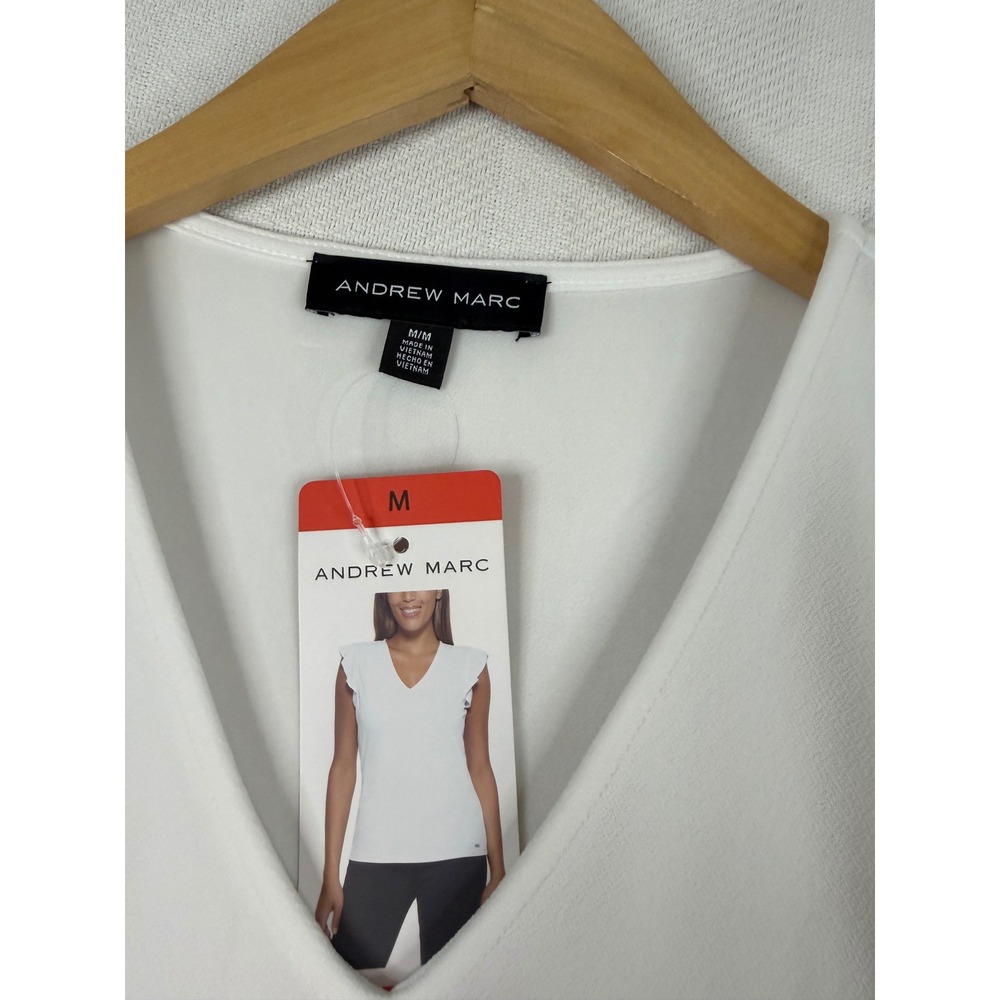 Andrew Marc Womens White Ruffle Sleeve V-Neck Sleeveless Blouse Top Size M NEW - Picture 4 of 9